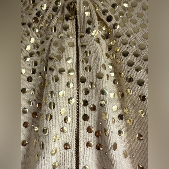 Y2K MANOUSCH CREAM WOOL BLEND EMBELLISHED OVERSIZED ZIP CARDIGAN - Picture 6 of 9